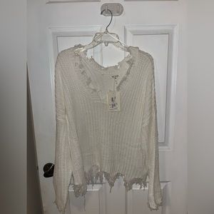 Distressed White Sweater
